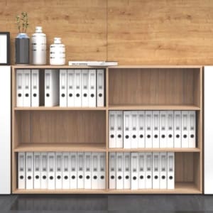 Bookshelf with white folders