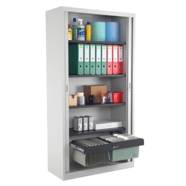 Core Steel Open Tambour Cupboard