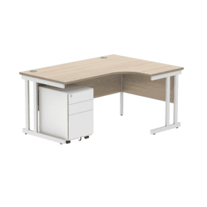 Double Upright Radial Desk With 3 Drawer Steel Pedestal