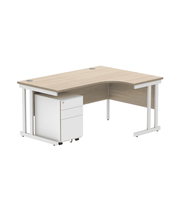 Double Upright Radial Desk With 3 Drawer Steel Pedestal