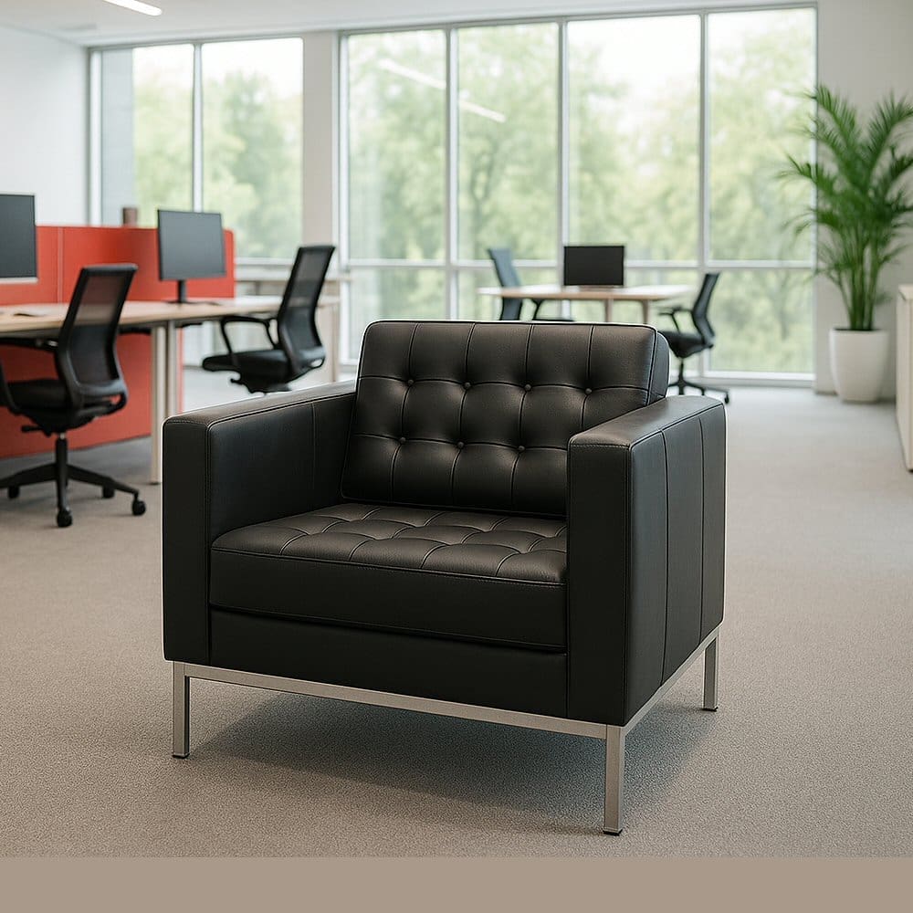 Venice Italian Black Faux Leather Sofa