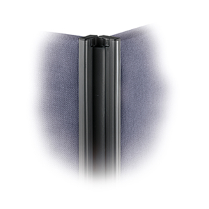 Floor standing fabric screen 2 way panel linking strip